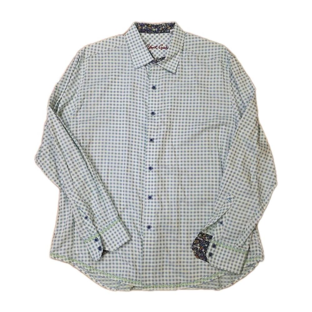 Robert Graham Men’s XXL Button Down Flip Embroidered Cuff Checkered Long Sleeve